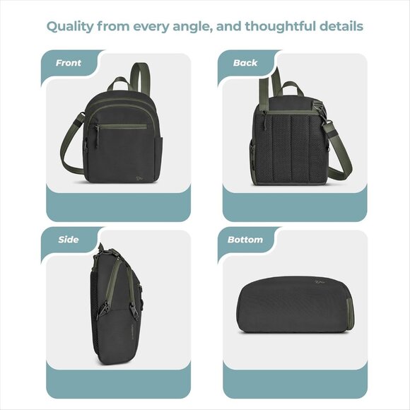 Unisex Black adult Travelon Anti-theft the Voyages Tour Bag Imported Zipper - Picture 5 of 12